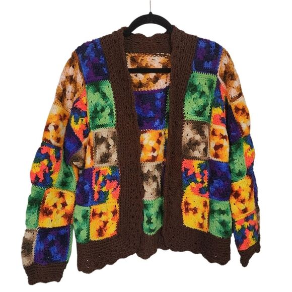 Sweaters - Vintage Handmade Sweater Cardigan S Patchwork Granny Square Grandma Festival